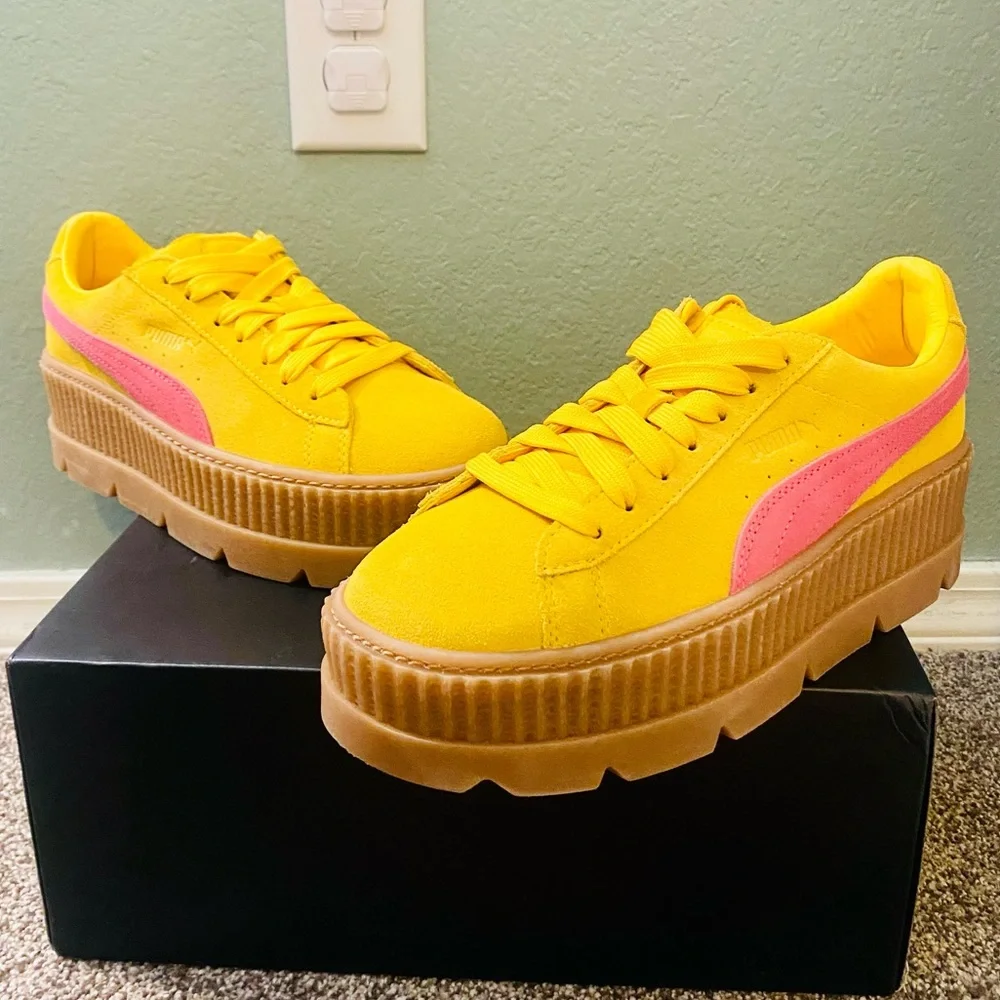 NIB Puma X Fenty Yellow & Pink Suede Cleated Creeper Sneakers